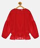 Kiddopanti Full Balloon Sleeves Dobby Detail Elasticated Hem Top - Red