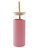 The Better Home Borosilcate Tumbler with Wooden Lid & Straw Fuschia - 450ml