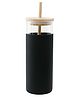 The Better Home Borosilcate Tumbler With Wooden Lid & Straw Black- 450 ml