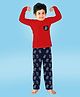 Funkrafts Full Sleeves Owl Printed Night Suit - Red & Navy Blue
