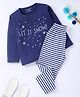 Funkrafts Full Sleeves Snowflake Printed Let It Snow Tee With Rugby Striped Pyjama - Blue