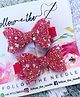 FOLLOW THE NEEDLE Set Of 2 Faux Leather Glitter Embellished Bow Hair Clips - Pink