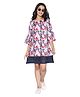 TeenTrums Three Fourth Sleeves Floral Printed Bottom Lace Detailed Dress - Navy Blue