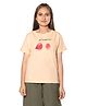 TeenTrums Half Sleeves Nice To Meat You Graphic Printed Tee - Peach