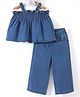 Mark & Mia Sleeveless Solid Denim Smoking Top with Bell Bottom Jegging Set - Blue