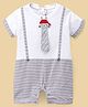 Little Kangaroos Half Sleeves Striped Party Rompers - White