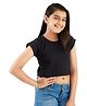 Olele  Half Sleeves Solid Crop Top - Ebony Black