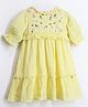 Cherry Crumble By Nitt Hyman Puffed Half Sleeves Flower All Over Flower Embroidered & Ruffled Fit & Flare Dress - Yellow