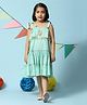 BIBA Sleeveless Floral Placement Embroidered & Pom Pom Lace Embellished Tiered Dress With Shoulder Tie Up - Sea Green