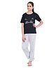 Funkrafts Half Sleeves Cat Face Printed Tee With Polka Dots Pajama Set - Black