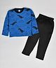 Kiwi Dino Full Sleeves All Over Dinosaur Printed Tee With Solid Cargo Pant - Blue