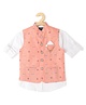 CAVIO Sleeveless All over Motif Printed Nehru Jacket With Full Sleeves Solid Shirt - Pink