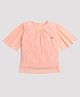 Tiny Girl  Half Flutter Sleeves Accordion Pleated With Glitter Embellished Party Top  - Peach