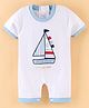 Little Kangaroos 100% Cotton Half Sleeves Romper With Boat Embroidery- White