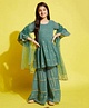 Cherry & Jerry Three Fourth Bell Sleeves Diamond Design Detailed Sequin Peplum Kurta With Coordinating Gota Lace Embellished Sharara & Floral Dupatta - Sea Green