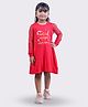 3PIN Unicorn Them Full Sleeves Stars & Rainbow Printed A Line Dress - Red