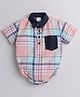 Polka Tots Half Sleeve All Over Plaid Tartan Checked & Bow Attached Shirt Onesie With Pocket Detail - Orange