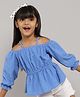 Taffykids Cold Shoulder Three Fourth Sleeves Solid Peplum Top - Blue