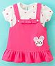 WOW Clothes Cotton Woven Frock with Short Sleeves Inner Tee Polka Dots Print - Pink & White