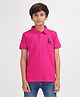 Zion Half Sleeves  Deer Placement Embroidered Polo Tee - Fuchsia Pink
