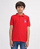 Zion Half Sleeves  Deer Placement Embroidered Polo Tee - Red