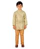 P-MARK Full Sleeves Ethnic Diamond Block Motif Foil Self Design Silk Kurta Pajama Set - Light Green