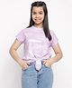 Lil Tomatoes Half Sleeves New Days Placement Printed Front Knotted Tie & Dye Top - Peach