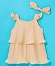 Little Kangaroos Woven Sleeveless Layered Party Top with Headband Frill & Textured Detailing - Beige