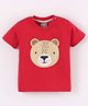 Little Kangaroos 100% Cotton Half Sleeves T-Shirt Bear Embroidery- Red