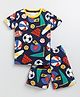 Little Marine Half Sleeves All Over Sports Elements Printed Tee With Coordinating Shorts - Blue