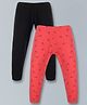 Plum Tree Pack Of 2 Solid & Lady Bug Printed Leggings - Black Coral Pink