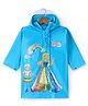 Babyhug Full Sleeve Calf Length Hooded Raincoat Barbie Print - Blue