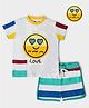 Mi Arcus 100% Cotton Half Sleeves Heart Emoji Printed Tee  & Awning Striped Shorts - Multi Colour