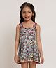 Creative Kids Sleeveless Floral Printed & Striped  A Line Dress - Multi Colour