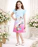 Little Marine Cap Flutter Sleeves Floral Theme Unicorn Printed Ombre Effect Dress - Blue & Pink