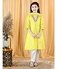 Piccolo Three Fourth Sleeves All Over Flower Motif Detailed A Line Silk Brocade Kurta With Salwar & Dupatta - Yellow