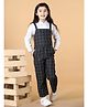 Piccolo Full Sleeves Solid Shirt With Plaid Checked Button Detailed Dungaree - Black & White