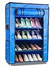 Fiddlerz Multipurpose 5 Shelves Shoe Rack Cabinet with Zip Door Cover Side Pockets Collapsible Shoes Shelf Shoerack Multiuse Storage Organizer for Footwear Toys Clothes(Non Woven Fabric) Blue