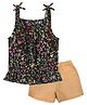 ShopperTree Sleeveless All Over Abstract Floral Printed Balloon Top With Sold Shorts - Black