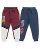 JusCubs Bio Washed Pack Of 2 Colour Blocked Text Printed Track Pants - Maroon Blue