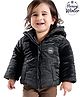 Babyoye Inner Sherpa Lined Woven Full Sleeves Velvet Textured Hooded Jacket - Black
