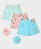 Mi Arcus 100% Cotton Pack Of 3 Fishes Printed Bow Applique Shorts - Green Peach