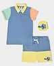 Mi Arcus 100% Cotton Half Sleeves Colour Blocked polo Tee With Turtle Patched Shorts - Blue