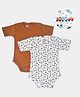 Mi Arcus  Cotton Hal Sleeves Printed & Solid Onesies Pack of 2 Brown & White