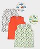 Mi Arcus  Cotton Sleeveless Vehicle Printed T-Shirts Pack of 3 White Orange & Green