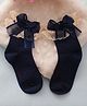 Flaunt Chic Bow & Floral Lace Low Knee Ankle Socks  - Navy Blue