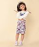 Lilpicks Couture Full Sleeves Butterfly Printed Crop Top With Seamless Floral Printed Ruched Skirt - White & Multi Colour