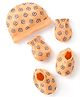 Babyhug 100% Cotton Cap Mittens And Booties Bear Printed - Orange