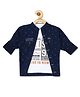 CAVIO Full Sleeves All Over Geometric Motif Printed Denim Jacket With Bliss Forward Tee - Navy Blue