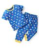 Babyhug Cotton Knit Half Sleeves Car Printed Night Suit - Blue